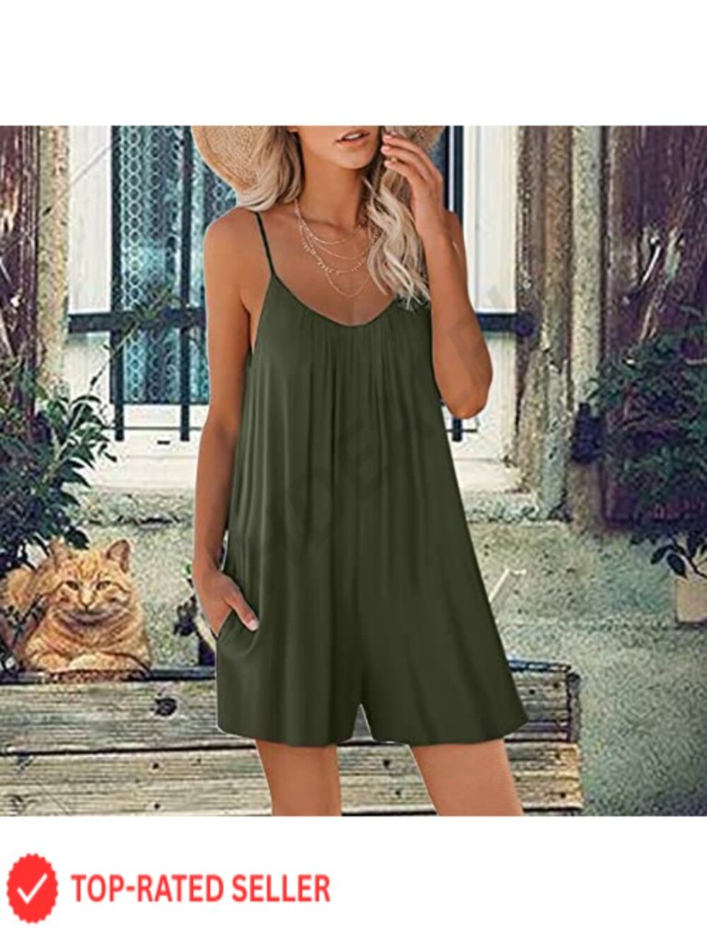 Women Casual Sleeveless Romper Jumpsuit with Pockets - Picture 3 of 6